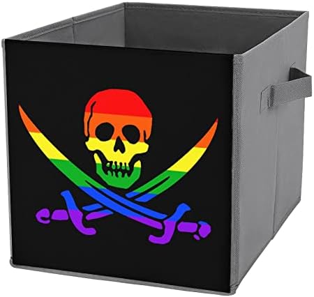 גאווה הומוסקסואלית להטבים גולגולת גולגולת פחי אחסון מתקפלים דפוס קופסאות סלי קוביית בד עם ידיות לצעצועי בגדים,