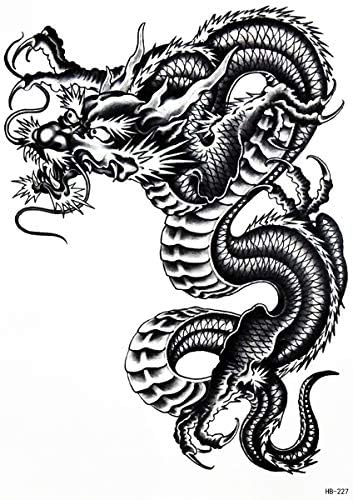 פריטה קעקועים גדולים דרקון שחור סין סין קריקטורה אמנות זמנית קעקוע מזויף גוף חזה כתף חזה מדבקת רגל