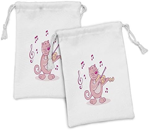 סט כיס בדים לבעלי חיים לונאנים סט של 2, חתול מצויר שמן מנגן מוסיקה לכינור מוסיקה נושאת קריקטורה נגן