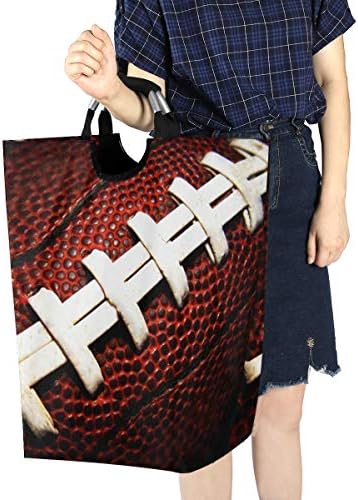 אלזה אמריקאי כדורגל מקרוב גדול כביסת תיק מתקפל עם ידיות עמיד למים עמיד בגדים עגול כביסה סל מלוכלך