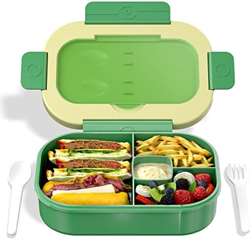 תיבת בנטו טביקה לילדים, מיכל אחסון מזון קופסא ארוחת צהריים בנטו 1300 מיליליטר עם מזלג וכפית, חינם, מיקרוגל / מדיח