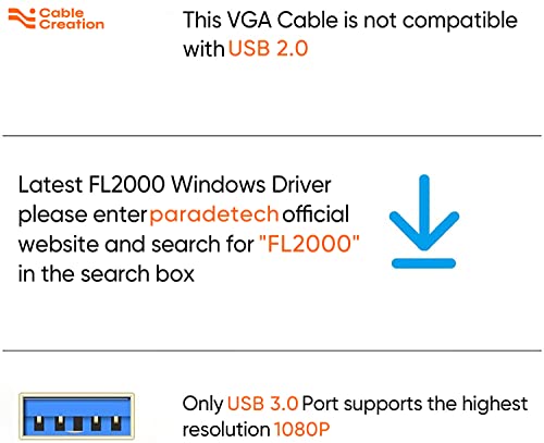 CableCriation USB 3.0 לכבל VGA 6 רגל, VGA ל- USB מתאם כבל 1080p @ 60Hz, כרטיס מסך חיצוני, תומך רק ב- Windows