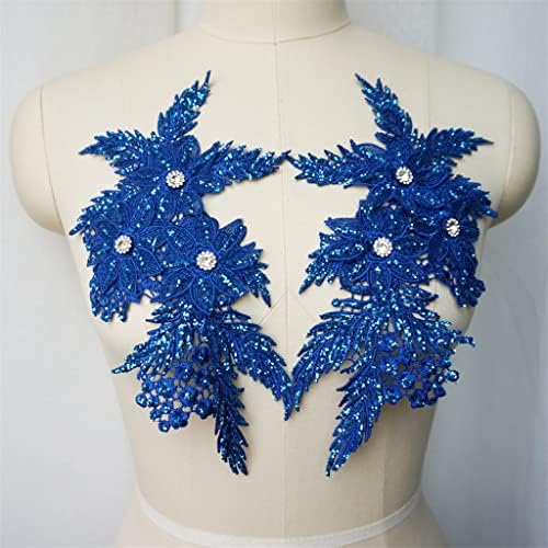 Floyinm 2 pcs כחולים פאייטים אפליקציות רקומות תפור טלאי פרחים נצנצים שמלת כלה שמלת כלה בגדי