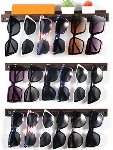 Art-Giftree 3 חבילות משקפי שמש מארגן מחזיק: קיר עץ רכוב משקפי ראייה מתלה, משקפי ראייה תלויים