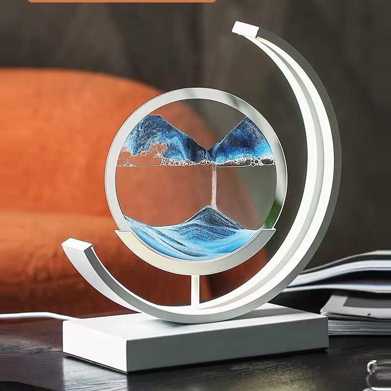JJry Quicksand שולחן שולחן צביעה מנורה-3d שעון חול הובלה סצנת חול דינאמית דינאמית עיצוב זכוכית עגול מנורה-S