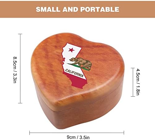 מפת דגל דוב קליפורניה קופסת מוסיקה מעץ קופסאות לב צורה קופסאות מוזיקליות קופסאות עץ וינטג 'למתנה