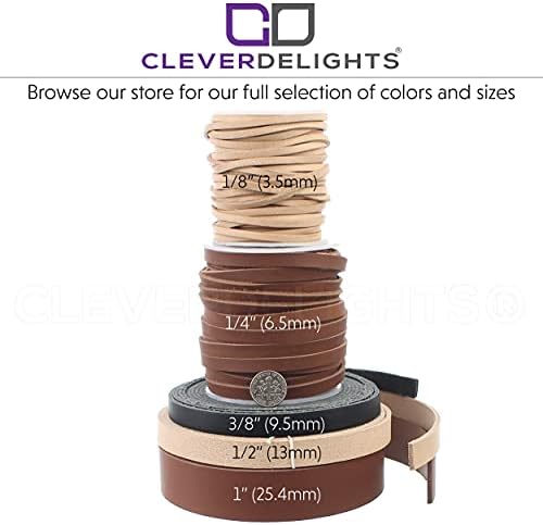 Cleverdelights 1/8 חוט שטוח עור - צבע טבעי - 25 רגל - 3.5 ממ רצועת עור אמיתית