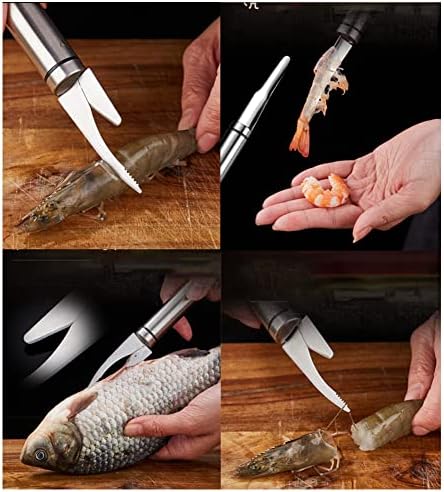 סכין קו שרימפס, 5 ב 1 סכין דגים של שרימפס רב -פונקציונלי סכין דגים, מסיר סולם דגים, 304 קולף