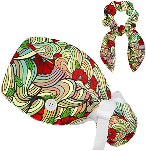 יפה בשלל צבעים טווס עבודה כובע מתכוונן לשפשף כובע עם כפתורים וקשת שיער פצפוץ עבור אחות ורופא