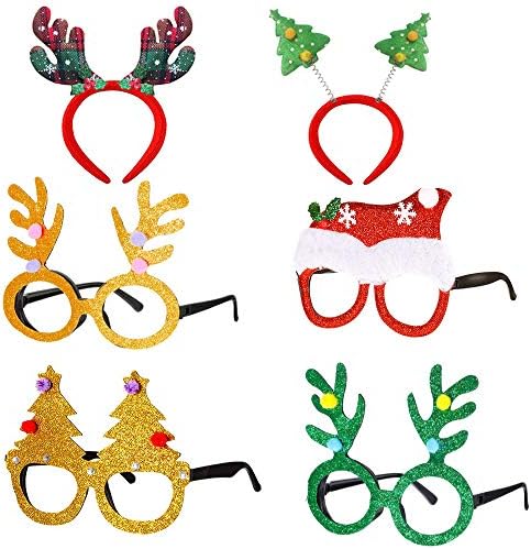 חג המולד גליטר מסיבת משקפיים מסגרות וסרטי ראש עבור-נשים-איל הצבי & מגבר; חג המולד עץ סנטה של כובע