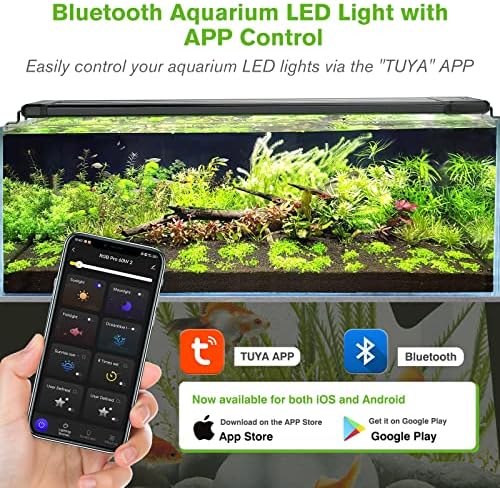 היגגר אור אקווריום חכם 40 וואט, נורת לד בלוטות 'עם בקרת אפליקציות, אור מיכל דגים בספקטרום מלא עם