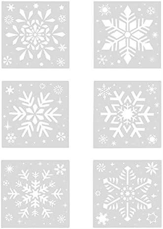 חג המולד סטנסילים תבנית: 6 יחידות פתית שלג ציור ציור סטנסיל לשימוש חוזר פלסטיק קרפט אמנות ריסוס חלון זכוכית