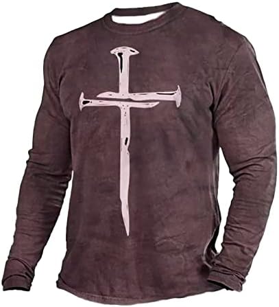 הנוצרי חולצות לגברים מתנה ישו צלב הדפסה ארוך שרוול מזדמן עגול צוואר בציר גרפי טי חולצה בסוודרים חולצות
