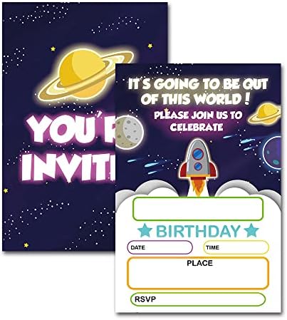 חלל עם מסיבת יום הולדת, כרטיסי הזמנה למסיבת יום הולדת, מסיבת טילים אסטרונאוט לילדים ולבנים, ציוד מסיבות מסיבות