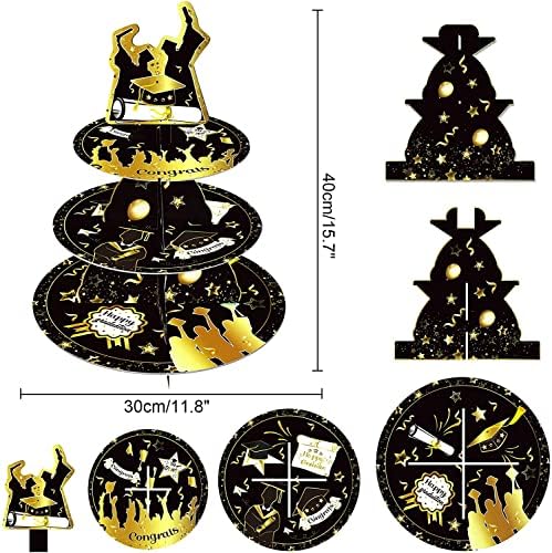 סיום זהב שחור סיום נושא עמדת קאפקייקס, 3 שכבות קרטון חסון תצוגת אוכל עוגות מגדל מגדל מגש עוגיות קנדי ​​לעיצוב