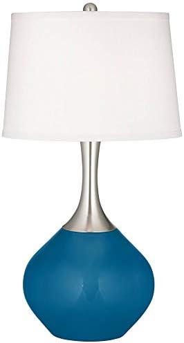 צבע + פלוס ספנסר מנורת שולחן מודרנית 31 מיקונוס גבוה זכוכית כחולה מברשת צוואר ניקל לבן גוון תוף מחודד לחדר שינה