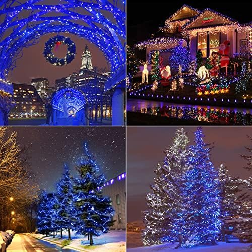 אורות מחרוזת חג המולד כחולים של Joliyooou, 16ft 50 LED C6 נורות מיתר חג עם 8 מצבי תאורה, אורות פיות המופעלים