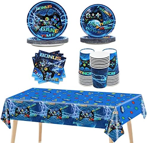 וידאו משחק ספקי צד כחול משחקי מסיבת יום הולדת קישוט עבור בני משחק אוהבי כלי שולחן סט ילדים מסיבת נייר צלחת