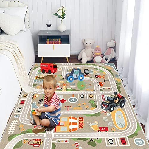 ילדים חדר משחקים שטיח עיר חיים לשחק מחצלת עבור צעצוע מכוניות ורכבות, לשחק אזור שטיח עם גומי גיבוי החלקה שטיח,