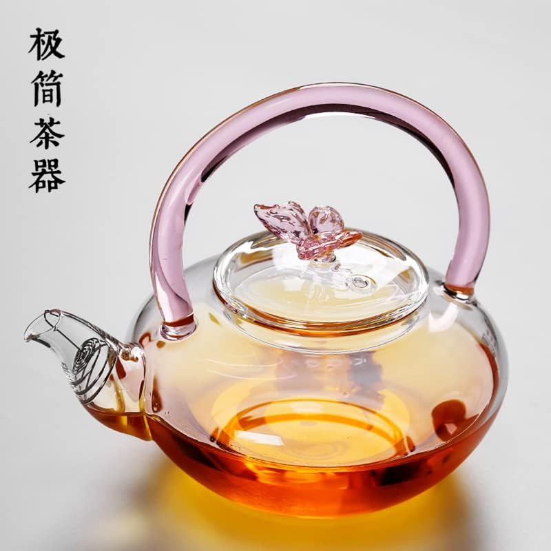 קומקום זכוכית בצבע בעבודת יד בית קומקום בית שקוף מסנן עמיד בפני חום קבע תה קרמיקה חשמלית לבשל תה עם קרן