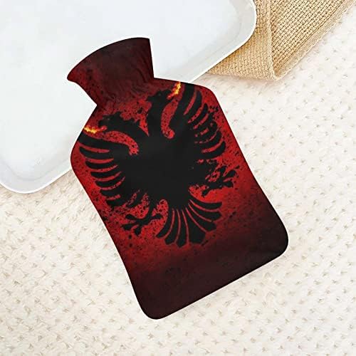 דגל אלבניה בקבוק מים חמים עם כיסוי רך שקית מים חמים לרגליים ידניות כתף צוואר חמה יותר