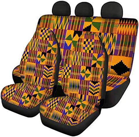 פנסורה 4 מארז רכב מושב כיסוי קדמי אוכף שמיכת נוחות מכסה אחורי ספסל משענת כיסוי, צבעוני אמנותי גיאומטריה, דקורטיבי