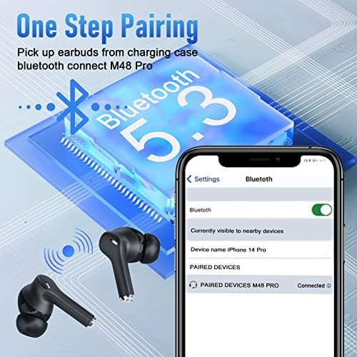 Zizvav Wireless Bluetooth 5.3 אוזניות תואמות לאייפון ואנדרואיד, אוזניות מבטלות רעשי בס עמוק עם 4 מיקרופון,