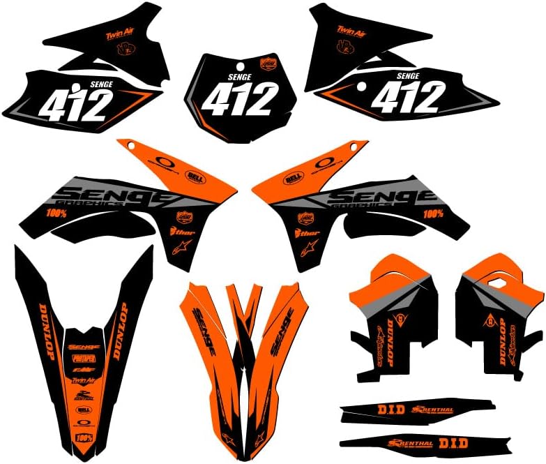2011-2012 XC Binary Orange Senge Graphics ערכה שלמה עם Rider I.D. תואם ל- KTM