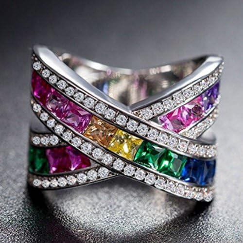 אופנה נשים כסף מצופה ססגוניות חן טבעת חתונה כלה תכשיטי מתנה