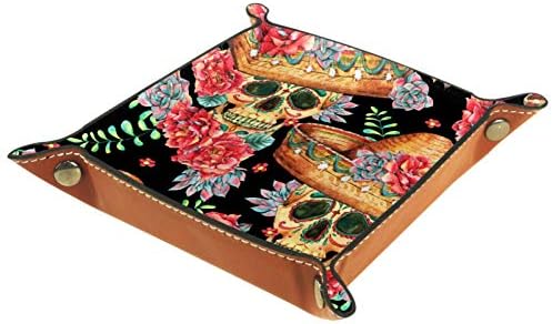 גולגולת Lyetny פרח פרחים מארגן פרחוני מגש אחסון קופסת מיטה מיטה קאדי שולחן עבודה מגש החלפת מפתח ארנק קופסת
