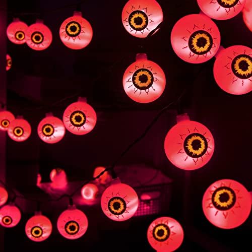 קישוטי סולארי של שינגפולד ליל כל הקדושים אורות מיתר עין אדום חיצוניים, 30 LED 21 רגל אורות