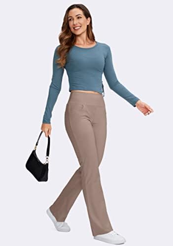 מכנסי שמלת יוגה של רמוס נשים עם 5 כיסים מכנסיים למתיחה במותניים גבוהות לנשים מכנסי רגליים של Bootcut עבור משרד