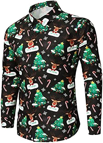 WOCACHI 2022 Mens חג המולד כפתור מטה חולצות צווארון צווארון עסקים חולצה מזדמנת תלבושות של מסיבת חג המולד חולצה