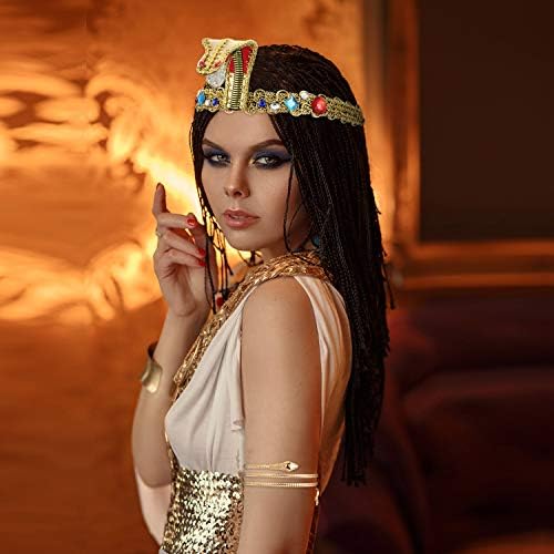 3 חתיכות מצרי תלבושות אבזרים, מצרי כיסוי ראש עם 2 חתיכות מתכת נחש זרוע חפתים מערבולת נחש צמידי נחש עליון