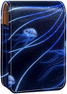 שפתון מקרה עם מראה חמוד נייד איפור תיק קוסמטי פאוץ, מדוזה אוקיינוס בעלי החיים כחול יפה