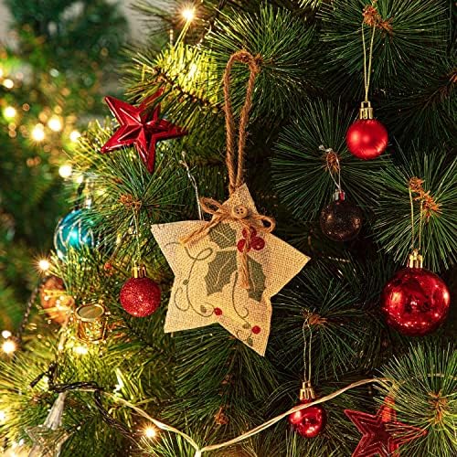 עץ חג המולד קישוטי סט, 16 יחידות כפרי תליית קישוטי חג המולד יוטה גרב עץ כוכב כדור בצורת דקור מתנות
