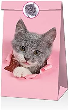 12 יחידות שקיות נייר קטנות 3D חתול מודפס עוגיות ממתקים מזנון נייר שקית נייר נושא חיה נושא ילדים נושאים