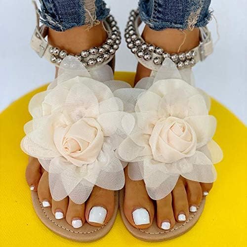 סנדלים-נשים של פרח סנדלי בוהמיה החוף מזדמן אופנה ריינסטון נוחות שטוח נעליים