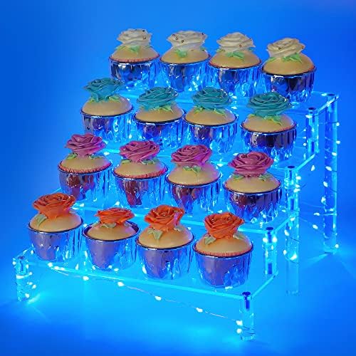 דוכן קאפקייקס-מחזיק פופ עוגת פרימיום - תצוגת קינוח עוגות מייצגת 16 קאפקייקס + מחרוזת אור כחול