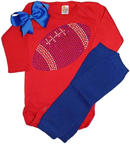 קבוצת הכדורגל הכחולה של תינוקת ריינסטון של תינוקות פנגרב תלבושת תלבושת, בגד גוף, מחממי רגליים וקשת