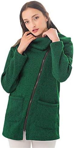 סווטשירט סווטשירט סוודר של פליס לנשים עם צוואר מדומה, כיסים מעילי צווארון לא סדירים ירוקים