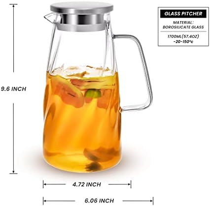 קנקן זכוכית עם מכסה למקרר קרח תה קר 57 גרם 1.7L קנקן תה קנק