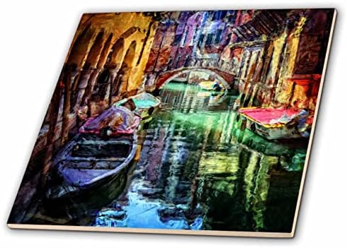 3רוז דיגיטלי ציור רישומי של בשלל צבעים משפר ונציה, איטליה תעלות. - אריחים