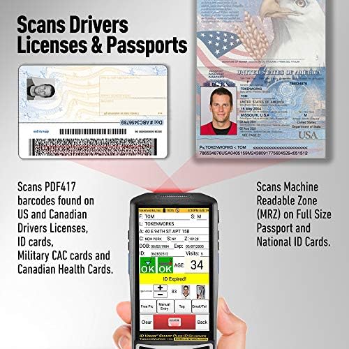 Idvisor Smart Plus Scanner - רישיון נהיגה וגיל דרכון אימות וניהול לקוחות - מסך LCD גדול 5 במיוחד,