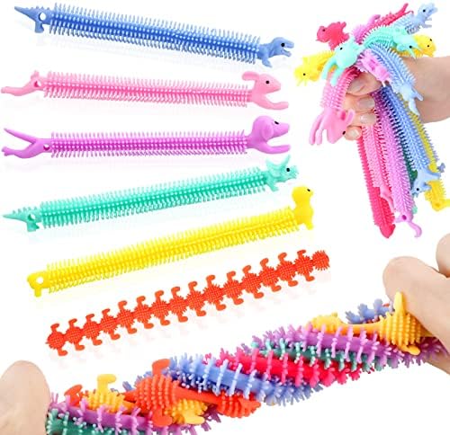 24 חבילה חוט נמתח צעצועים צעצועים צבעוניים אטריות ארוכות צעצועים מגומי תולעת נמתחת קטרפילר צעצועים