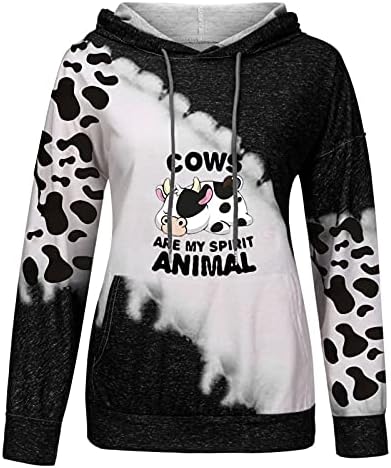 פרות רוחי הן סוודר גוש הצבעים של בעלי חיים, סוודר סוודר עם כיס שרוול ארוך טלאים טלאים טלאים עם סווטשירט