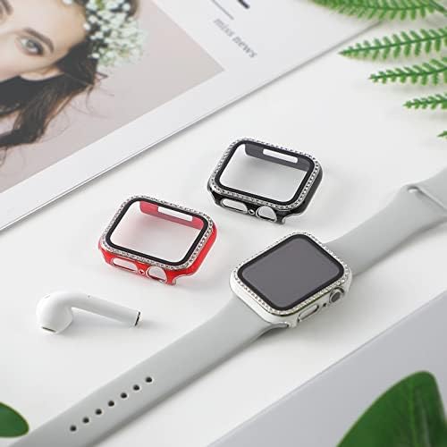 3 מארז חבילות לסדרת Apple Watch 8/7 עם מגן מסך זכוכית מחוסמת, Almnvo Bling Bling Crysond יהלום מגן על