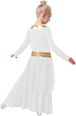 Rexreii ילדים בנות משבחים ריקוד חלוק מתכת מותן מותן שרוול ארוך שמלת פולחן ליטורגי חצאית שיפון