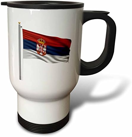 3 דגל דגל סרביה על עמוד דגל מעל ספל נסיעות סרבי לבן, 14 גרם, רב צבעוני