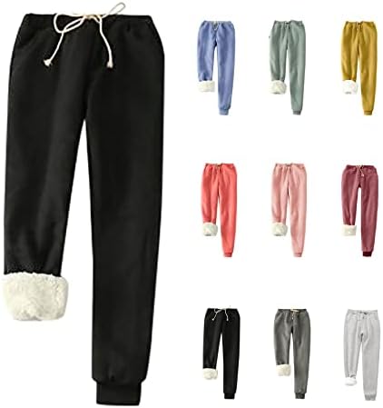 מכנסי טרנינג עם שרפה של נשים מרופדת בחורף חורף חום אתלטי ג'וג'ר מכנסי צמר מכנסיים כבש קשמיר מכנסי מכנסיים
